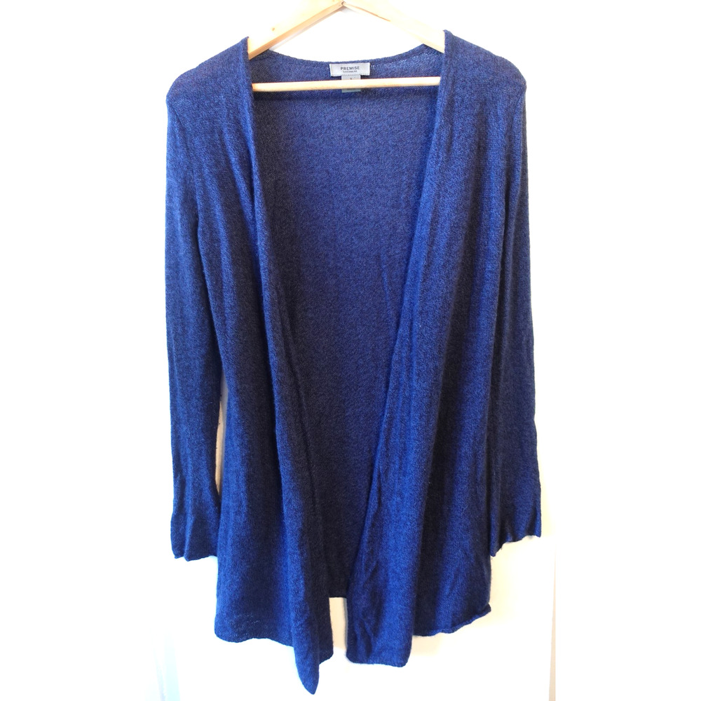 Premise Cardigan Sweater Womens Small Blue 100% Cashmere Open‎ Front Lightweight